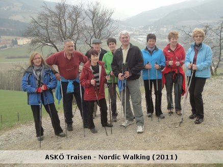 ASKÖ Nordic Walking am 23.03.2011: 10 Personen nahmen bei schönem Frühlingswetter an unserer Nordic Walking Tour teil. Sie führte uns vom Proisldenkmal über den Radweg nach Scheibmühl, hinauf Steinwandleiten - Bauernhof Berger - runter in die Kalkmühle - Radweg weiter - Am Teich -Konopatz - Fußballplatz St.Veit - bis zu unserem Ziel-Gasthaus Sigl. Dort ließen wir den Nachmittag gemütlich ausklingen.